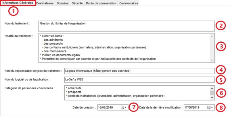  Informations générales d'un traitement